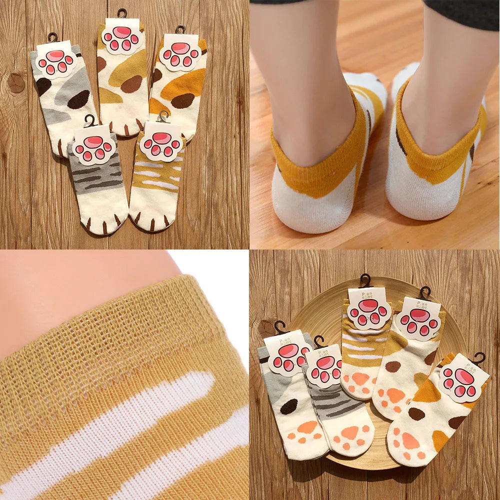 1 Pair New Lady Girls Summer Winter Candy Color Kawaii Cartoon Cute Cats Paw Kitty Claws Ankle Short Socks Beautiful Girls Socks