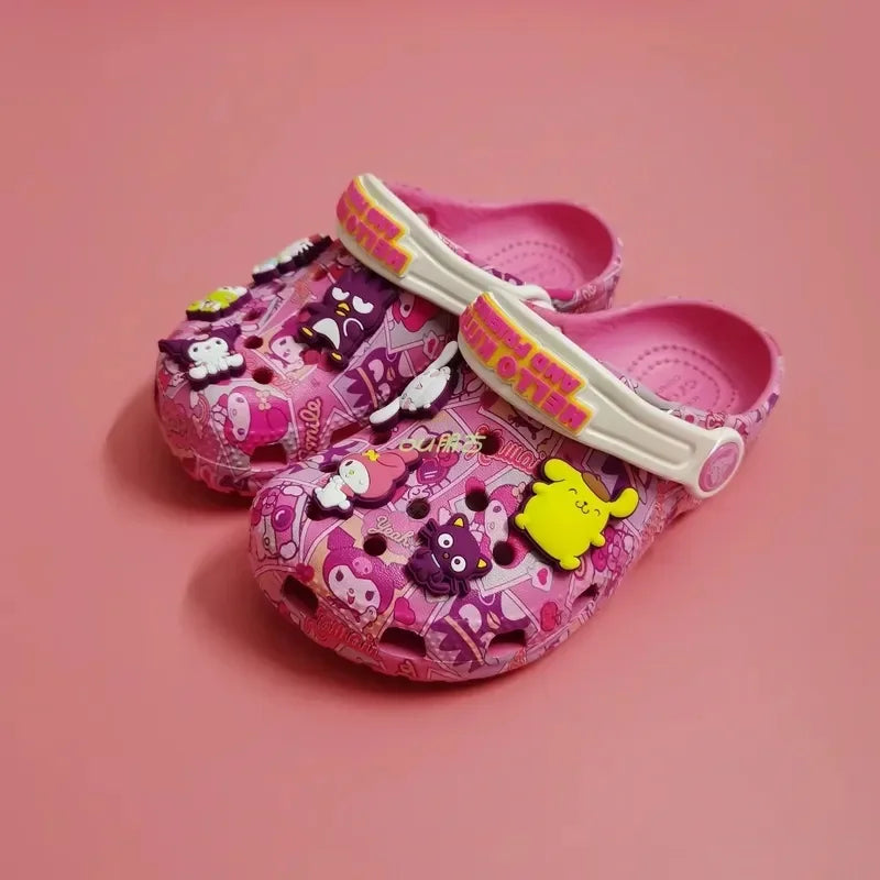 Sanrio Hellokitty Kuromi Pochacco Melody New Summer Girls Cartoon Children Slippers Non-slip Soft-soled Wrap Toe Sandals Gift