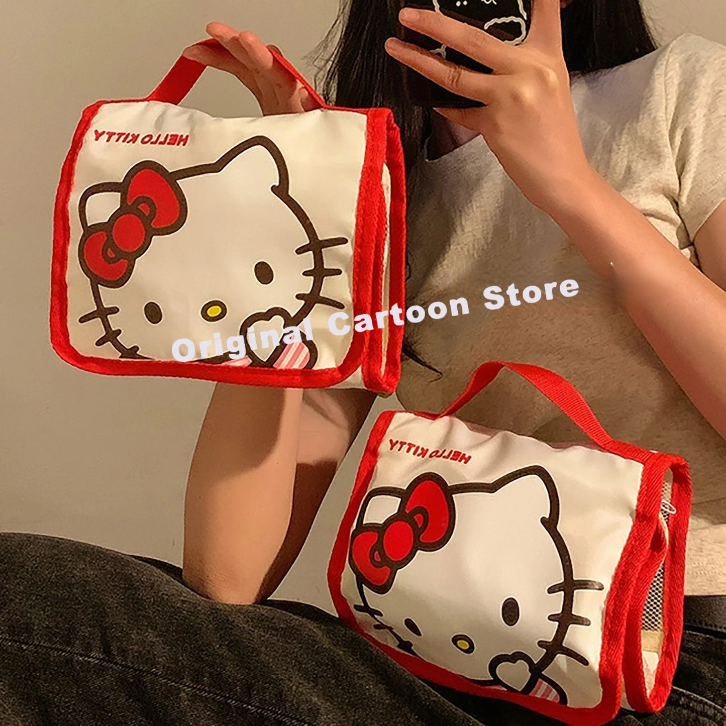 Cute Portable Travel Wash Up Storage Bag Girls Gifts Hello Kitty Sanrio Kuromi Stitch Good Looks KT Cat Cosmetic Bag Cartoon