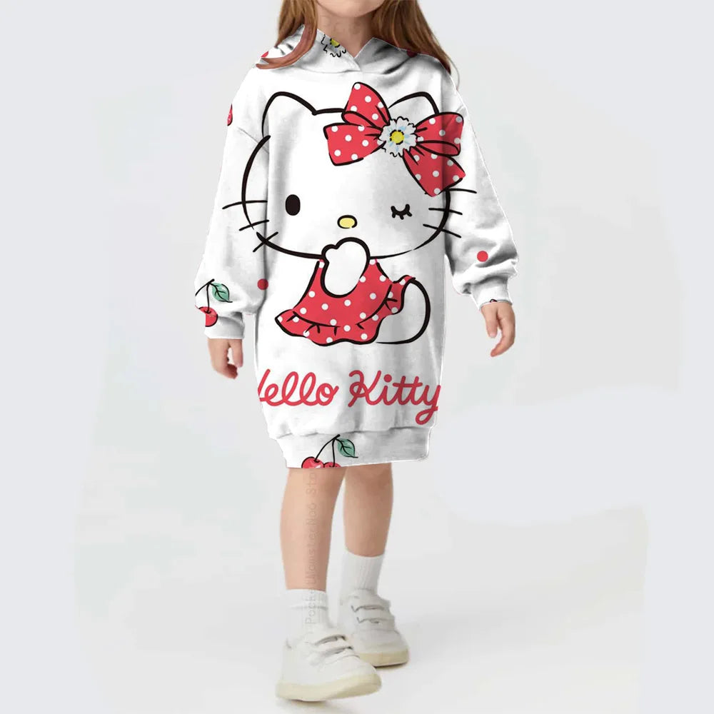 Hooded Dress For Girls Hello Kitty Kuromi print  Long Sleeve Winter Girls Dresses Hello Kitty Children Hoodies Casual Dress