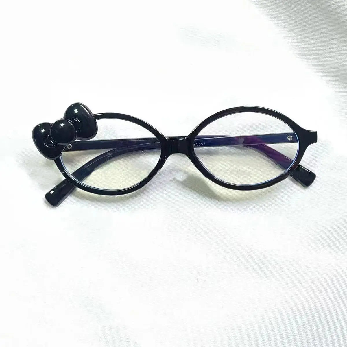 New Kawaii Hello Kitty Print Glasses Bow Ins Black Framed Leopard Flat Mirror Anime Cute Beauty Student Accessory Gifts