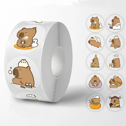 500pcs/Roll Cute Capybara Sticker Waterproof Graffiti Aesthetic Decorative Luggage Laptop Cup Phone Diary Book Kids Stickers Toy