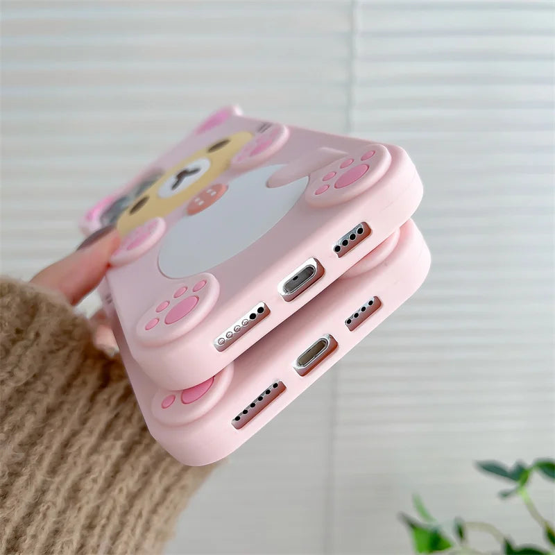 3D Cute Cartoon Pink Bear Soft Silicone Case for iPhone 14 13 11 12 Pro Max Mini XS XR X 6 6s 8 7 Plus 5 5s SE 2020 2022 Cover