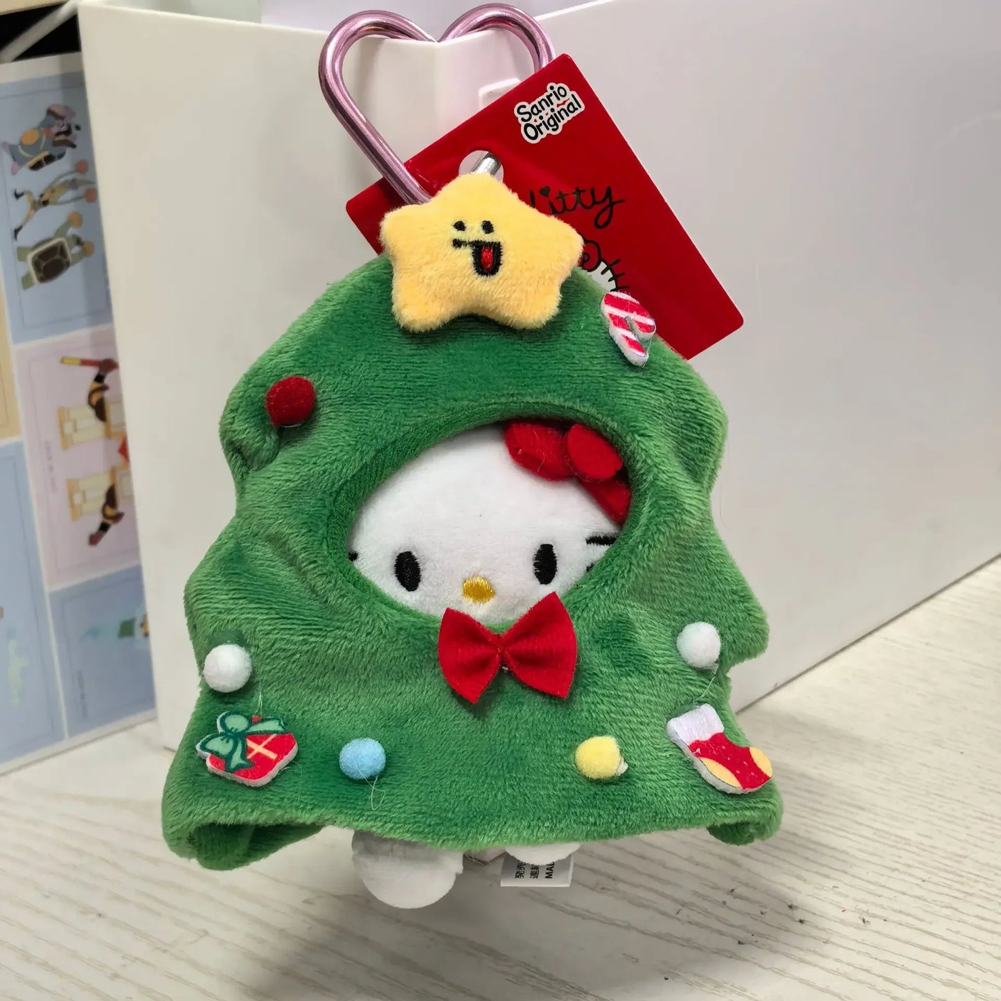 Kawaii Hello Kitty Christmas Pendant Cute Tree Dress Up Doll Detachable Headgear Cartoon Bag Plush Keychain Decorative Toys Gift