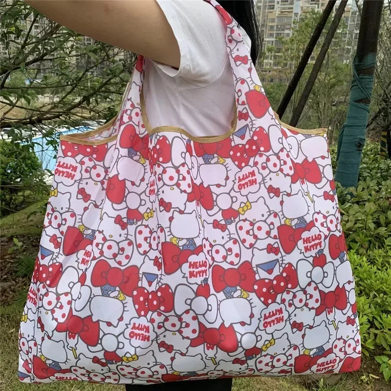 Hello Kitty Foldable Shopping Bag Large Capacity Women Handbag Eco-Friendly Storage Wrap Girls Boys Organizer Pouch Party Gift