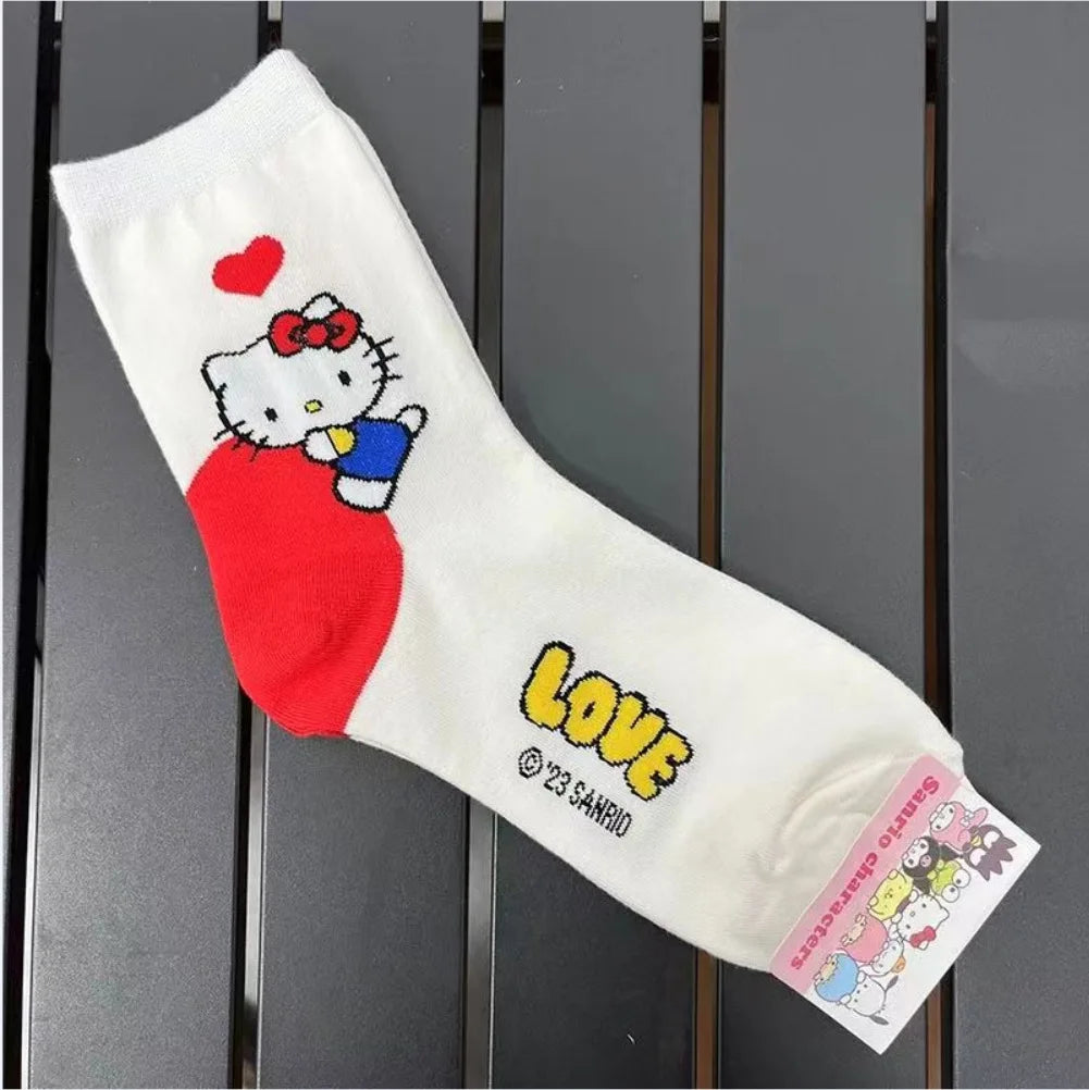 Women Hello Kitty Kuromi MyMelody Cute Cotton Blend Ankle Socks Set Kawaii Soft Autumn Winter Warm Mid-Tube Sock One Size