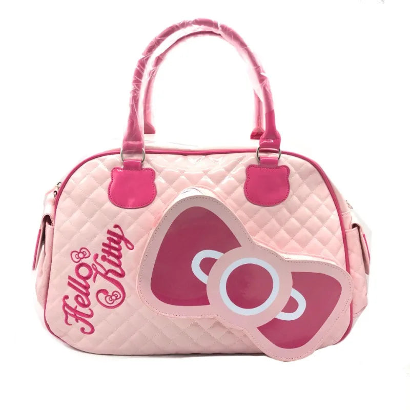 Hello Kitty Bag Cute Pink Handbag PU Glossy Travel Bag for Girls Fashion Crossbody Bag Carry on Luggage Backpack