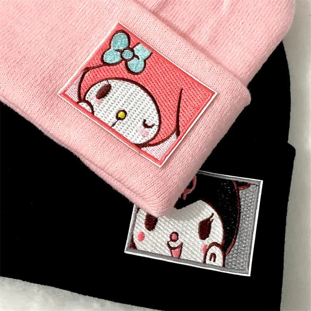 Knitted Hats Melody Cinnamo roll Hello Kitty Embroidered Knitted Autumn Winter Warm Hat Couple Stuff Girls Gifts