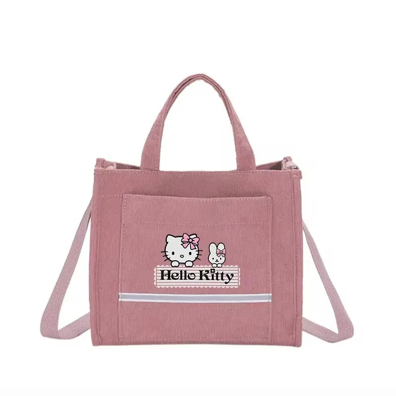 Hello Kitty Women Canvas Bags Shoulder Bag Fashion Tote Bags Girl Cartoon Printed Tote Bag Large Capacity Handbag Shopping Bags