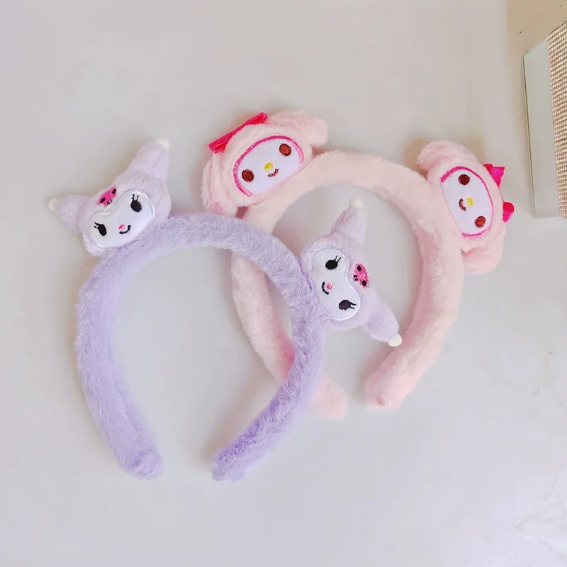 Kawaii Accessories Hello Kitty Makeup Wash Hair Ring Kuromi Cinnamoroll My Melody Hair Band Headband Girl Birthday Gift