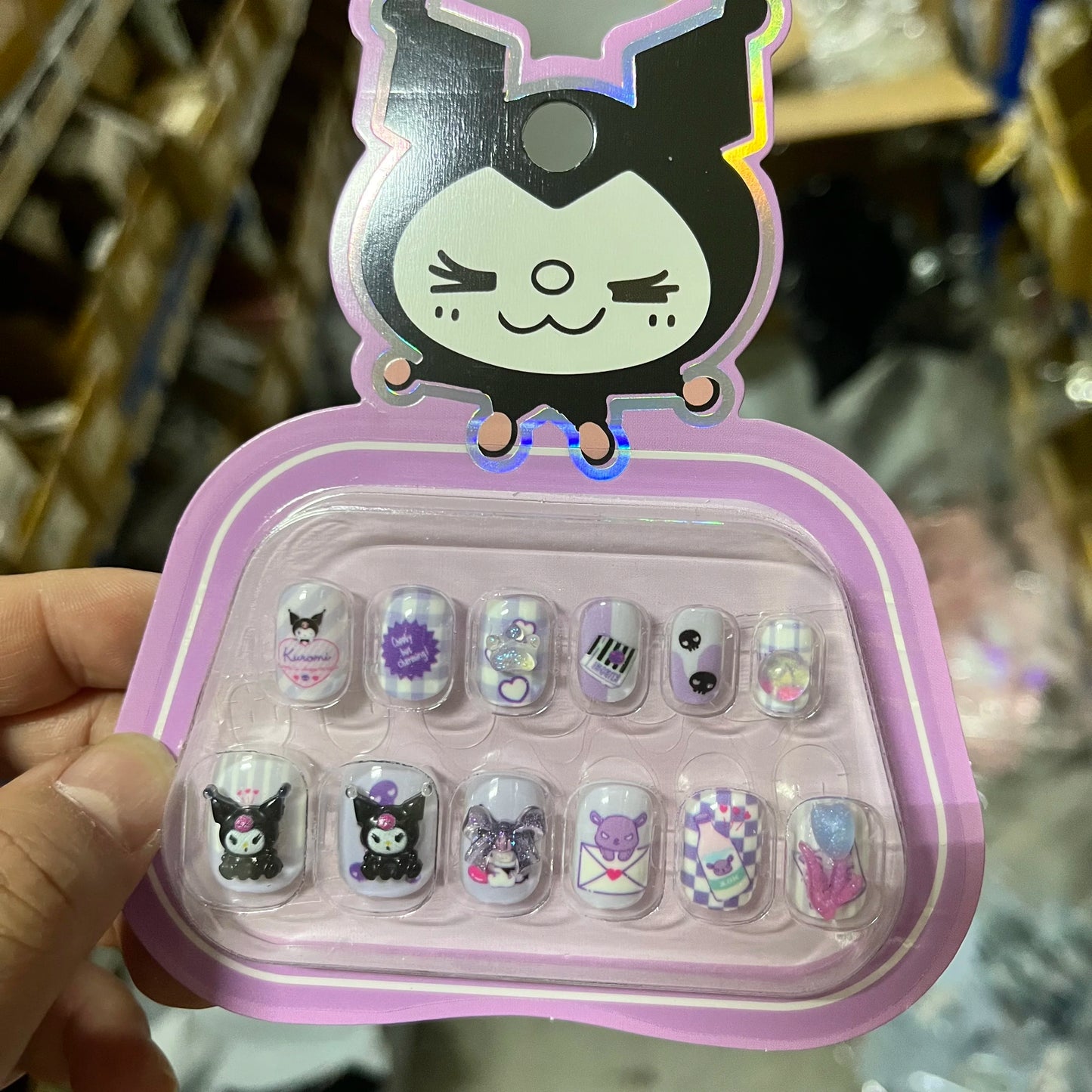 12 PCS Cartoon Sanrio Hello Kitty Kids Press on Nails Cute Kuromi  Cinnamoroll Kid DIY with Jelly Glue Nail Patch Girl Toy Gifts