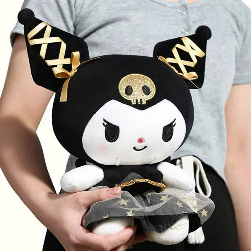 25CM New Kawaii Black Gold Series Plush Stuffed Toy Soft Pillow Cute Kuromi Hello Kitty Birthday Gift Children's Toy