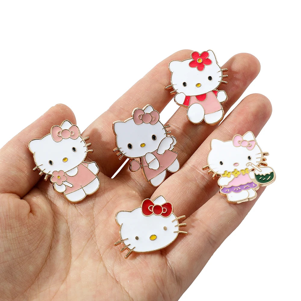 5 Pcs Cartoon Character Brooch Cute Hello Kitty Enamel Pin Backpack Clothing Jewelry Metal Badge Accessories Gift for Friend