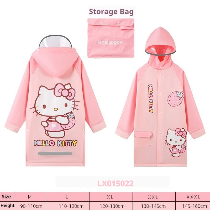 Hello Kitty Kuromi Cinnamoroll Cute Anime Children Raincoats For Boys And Girls Waterproof Large Raincoat Creative Gifts