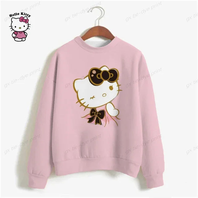 HELLO KITTY Sweatshirt Women Long Sleeve Sweatshirts Streetwear New Fashion Autumn Winter Cartoon Print Pullover Tops y2k