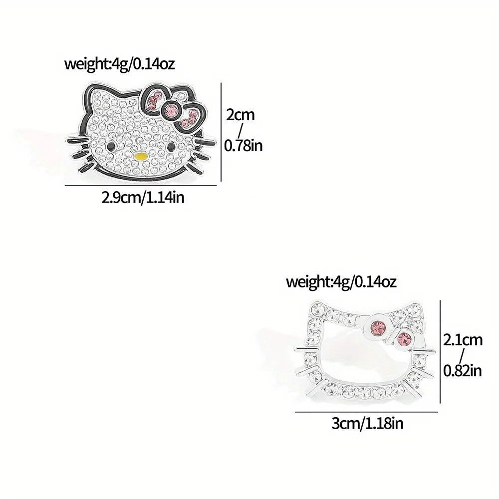 2 Pcs Cartoon Animal Brooch Set Elegant Rhinestone Hello Kitty Pin Fashionable Cat Metal Badge Jewelry Backpack Clothing