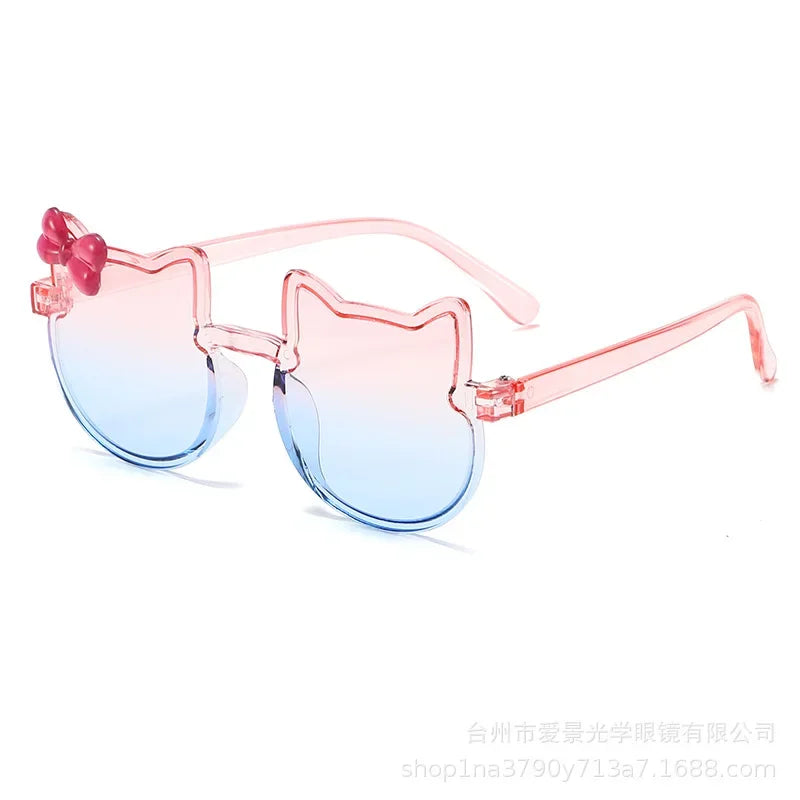 Hello Kitty Kids Sunglasses Girl Boy Shiny Bowknot Sun Glasses Lovely Children Eyewear Fashion Gradient Eyeglasses Gifts