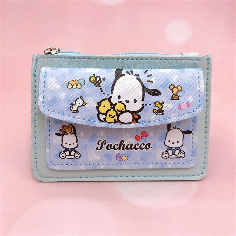 Kawaii Cartoon PU Leather Wallet Anime Hello Kitty Cinnamoroll Kuromi Casual Short Wallets Cute Card Holder Coin Purse