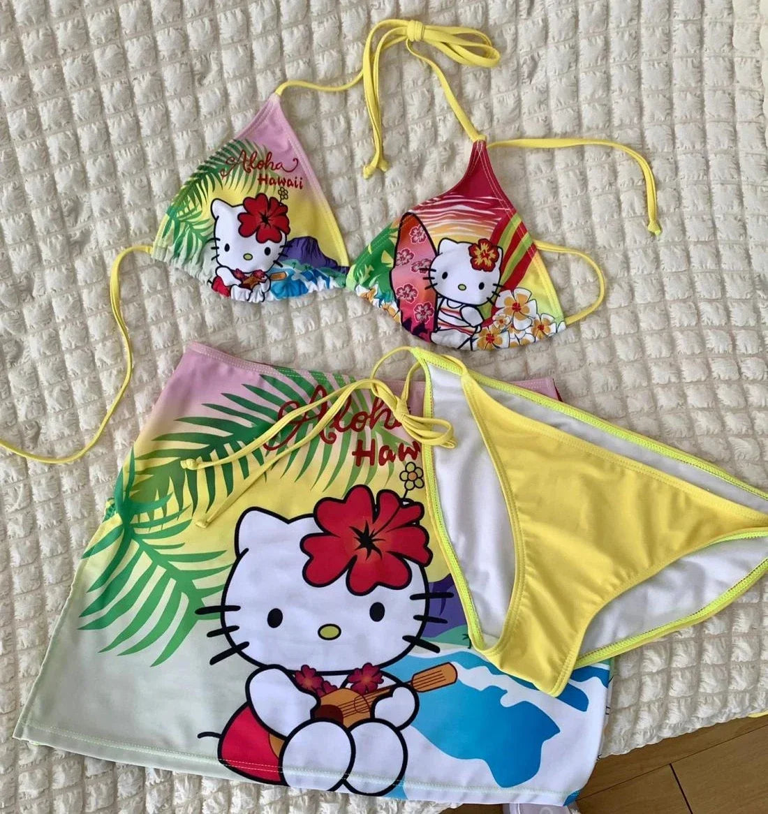 Hello Kitty Hawaii split swimsuit suit for women in summer kawaii hot girl small breasts push up bikini beach wear surfing suit