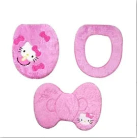 Anime Hello Kitty Toilet Seat Cushion Three Pieces Set Restrooms Universal Winter Household Plush Toilet Seat Cover gift