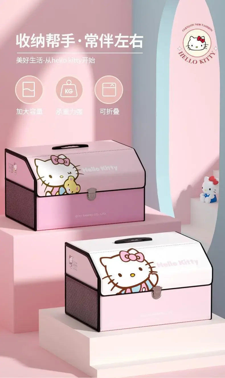 Sanrio Kawaii Hello Kitty Car Trunk Storage Box Anime Cartoon Lovely Fashion Exquisite Creative Waterproof Universal Storage Box