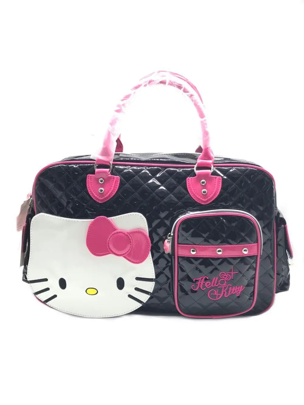 Hello Kitty Bag Cute Pink Handbag PU Glossy Travel Bag for Girls Fashion Crossbody Bag Carry on Luggage Backpack