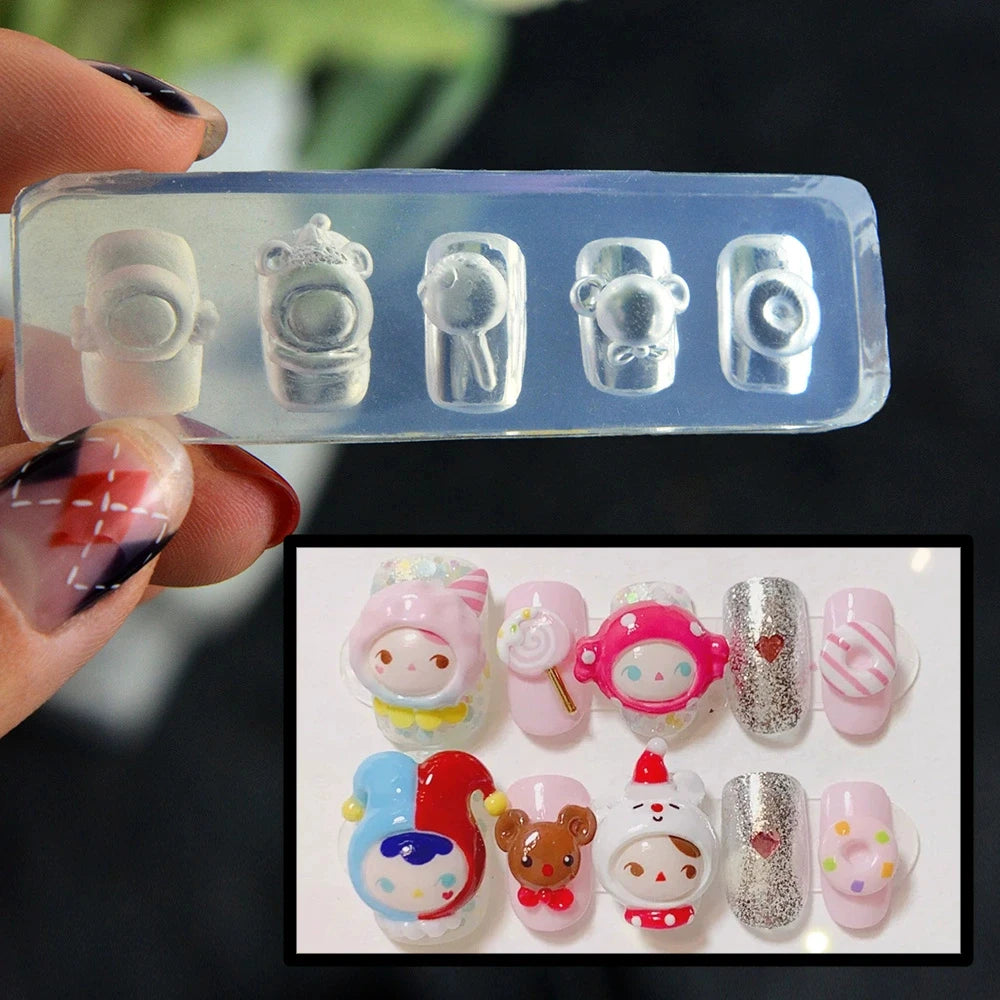 Kawaii cartoon Sanrio Hello Kitty Mymelody Kuromi Nail Art Mold Rabbit bear Lion DIY Design Silicone Nails Mold Manicure Tool