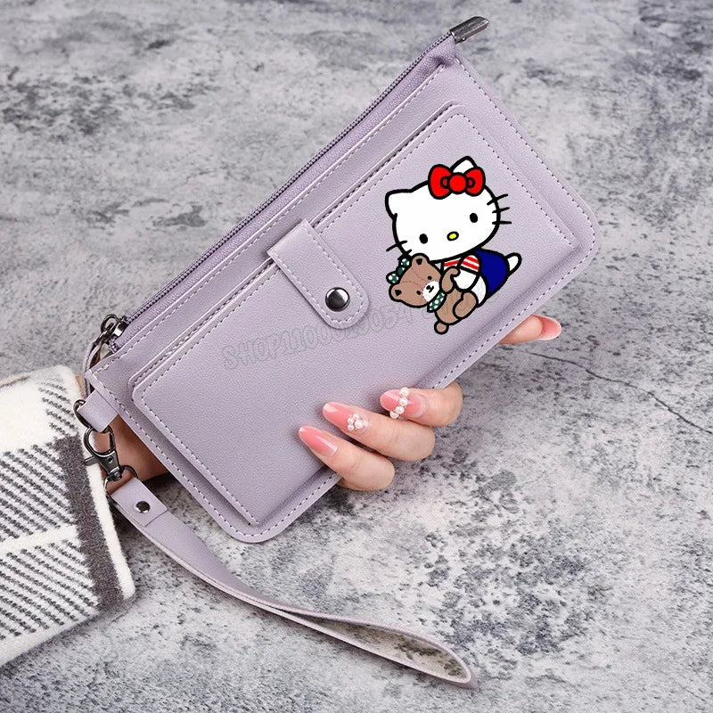 Hello Kitty Women Wallets PU Leather Female Purse Multi-Cards Holder Coin Foldable Wallet Zipper Billfold Hipster Credit Gift