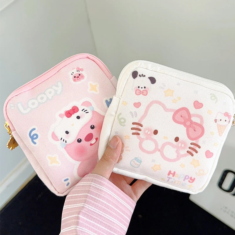 Kawaii Hello Kitty Cartoon Women Tampon Sanitary Napkin Storage Bag Mini Cosmetics Coin Purse Bag Gift