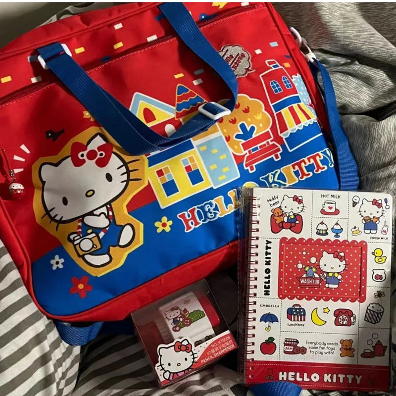 Hello Kitty New Cartoon Print Crossbody Bag Japanese Style Kawaii Computer Bag Sweet Soft Y2k Girl Trend Casual Backpack