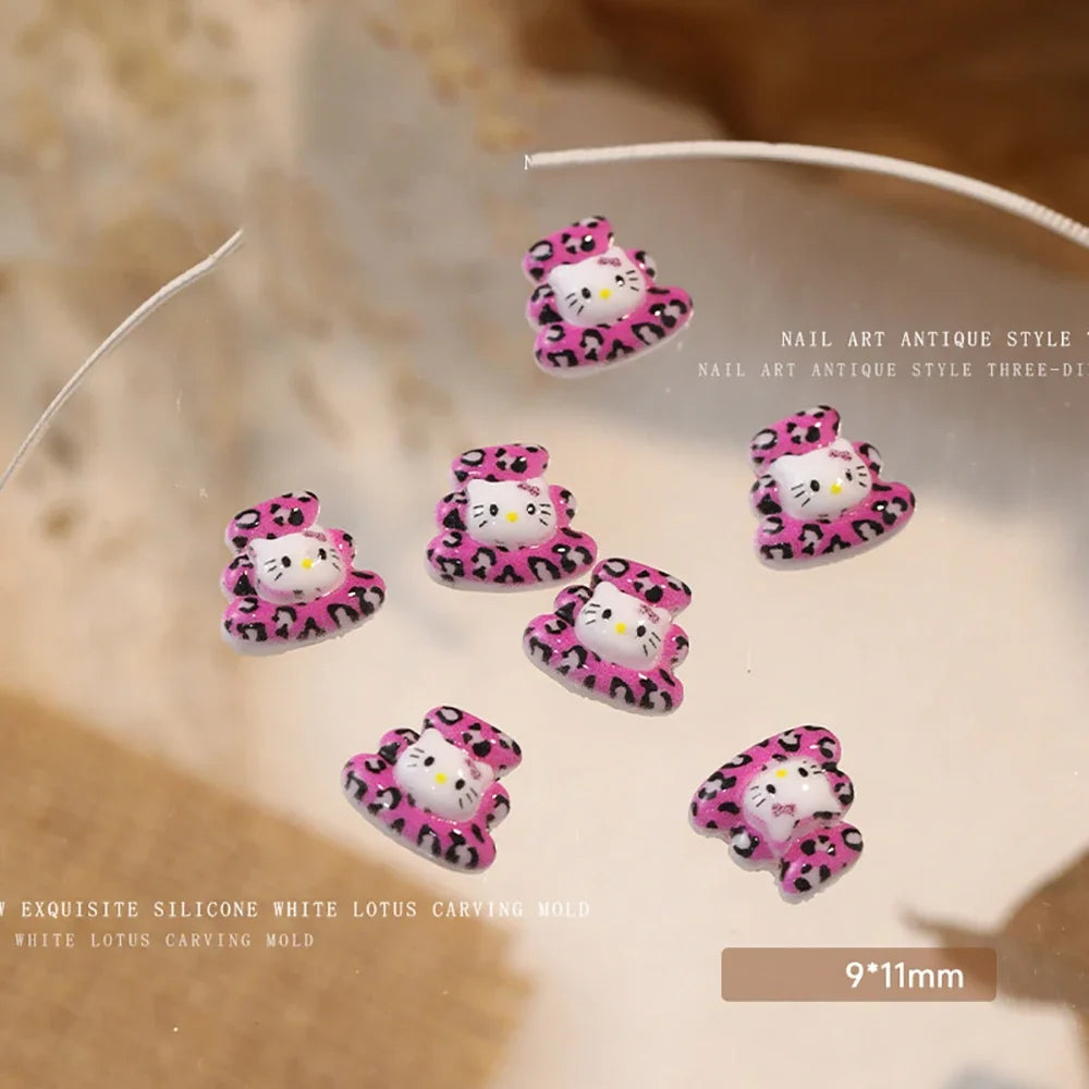 20 PCS Cartoon Leopard Print Hello Kitty Nail Tips Charms Ornament Acrylic Diy Sunglasses Bowknot Party Sticker Nail Accessories