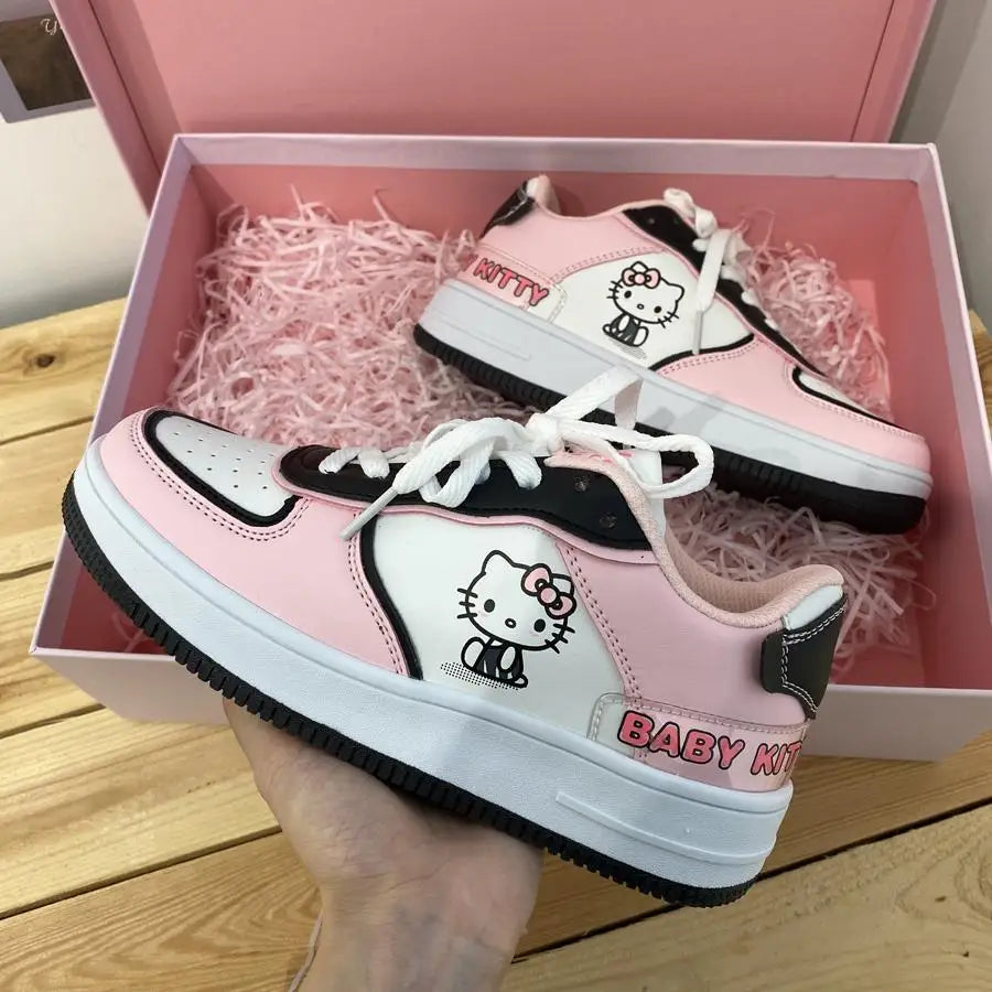 Hello Kitty Sneakers Kawaii Women's Shoes Fashion Breathable Sneaker Leather Cartoon Cute Girls Skateboard Spring/autumn