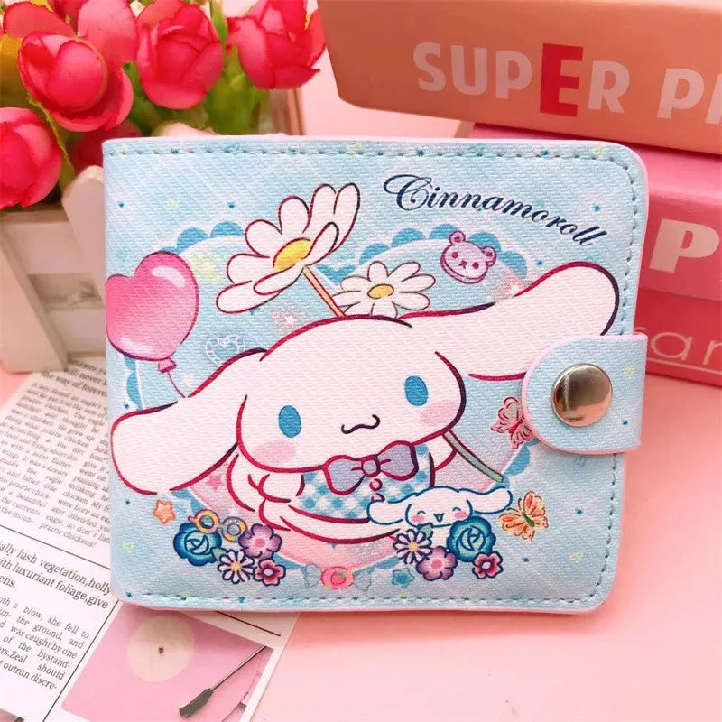 Hello Kitty Cinnamoroll My Melody Kuromi New Pu Casual Money Bag Coin Purse Card package Wallet With Buttons ﻿