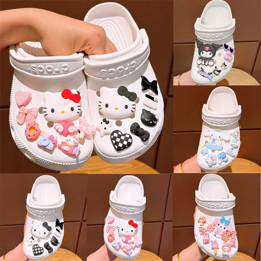 Hello Kitty Kuromi Cinnamoroll Shoe Charm Set LED Sanrio DIY Shoe Decorations Accessories for Slides Sandals Clogs Gift