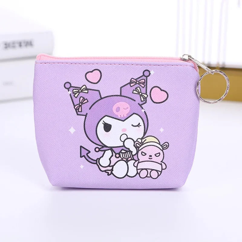 Hello Kitty Purse Coin Purses Cartoon Printed PU Melody Cute Wallet Bag Keychains Storage Bag Kuromi Kawaii Mini Pouch