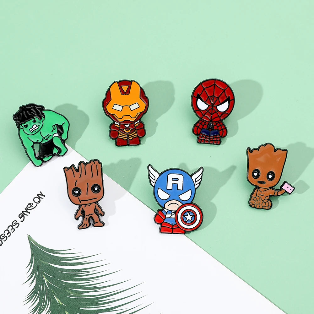 Creative Marvel Enamel Pins Superhero Metal Badge Spiderman Captain America Groot Hulk Iron Man Brooches Fashion Jewelry