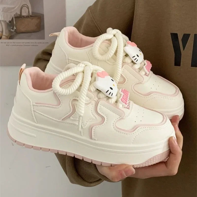 Hello Kitty Y2k Platform Off White Shoes for Women Versatile Casual Sneakers Students 2000s White Sneakers Women 2024 New