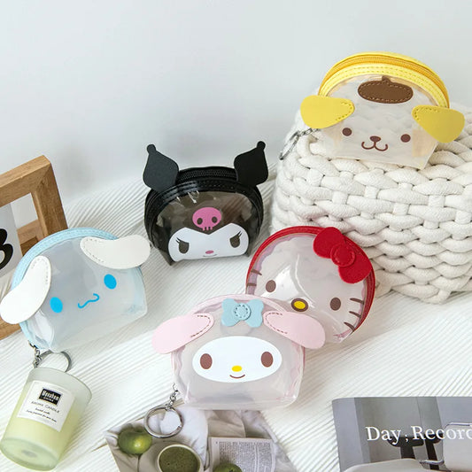 Hello Kitty Transparent Coin Purse Cartoon Anime Cute My Melody Kuromi Cinnamoroll Bluetooth Earphone Bag Holiday Gifts