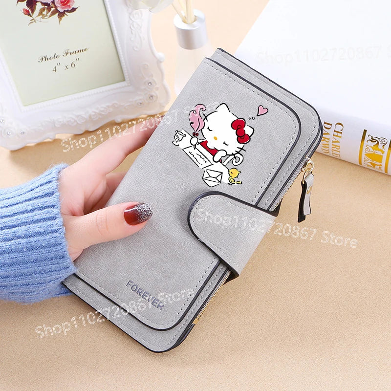 New Hello Kitty Wallet Women Anime Cartoon Fashion Multi-Card Slot Purse  Buckle Nubuck Material Two-color Fabric Wallets Gift