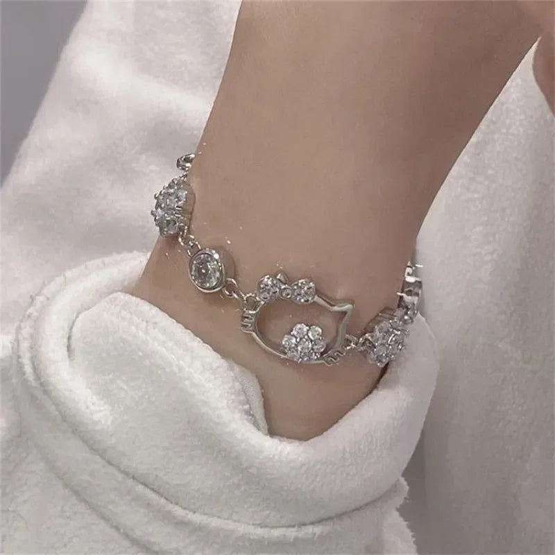 Sanrio Hello Kitty New All-diamond Bracelet Light Luxury High-end All-diamond Bracelet Hot Girl Temperament Hand Jewelry