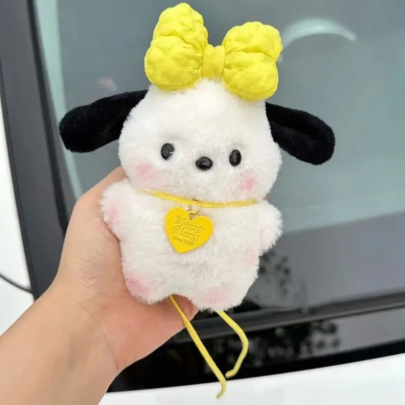 Plush Pochacco doll Anime cartoon Bag Pendant Car Keychain Accessories Kawaii Keychain Bow Blush Pochacco Toy Gift