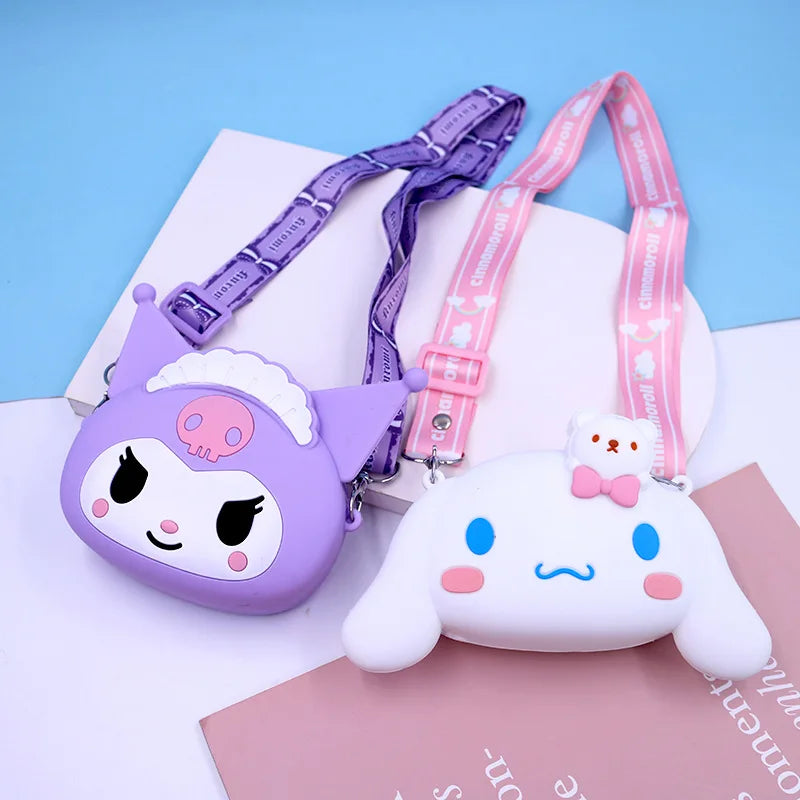 Bag Kawaii Hello Kitty Cinnamoroll Silica Gel Shoulder Bags Kuromi My Melody Coin Purse for Girl Cute Doll Handbag Gift