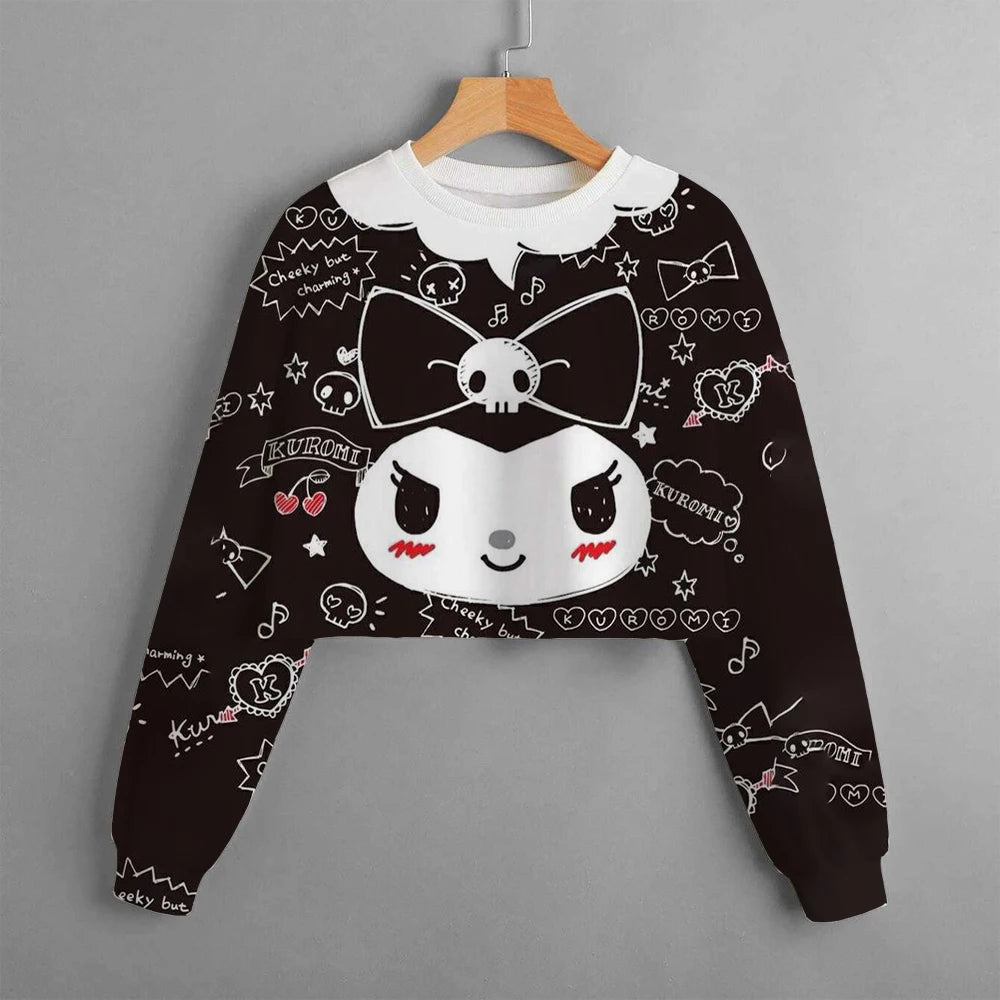 Hello Kitty Kuromi Hoodie Pattern Long sleeved Top for Children and Girls Outdoor Sports Top Sweatshirt