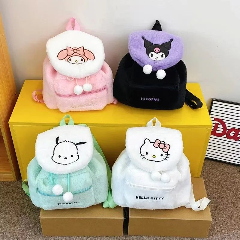 Cute Flip Cover New Autumn/Winter Shoulder Small Backpack Plush Kuromi Hello Kitty Large Capacity Sweet Backpack