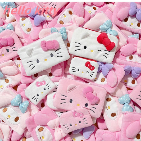 hello kitty cute my melody Melody plush toy coin purse storage bag polka dot bow anime girl birthday gift 16cm wholesale