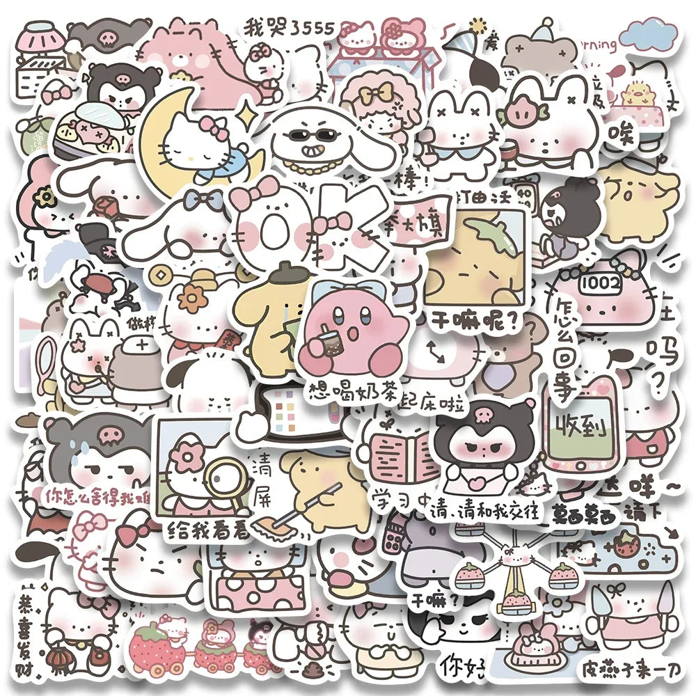 Kawaii Hello Kitty Stickers My Melody Kuromi Decals for Kids DIY Waterproof Laptop Phone Diary Cute Cartoon Sanrio Sticker Toy