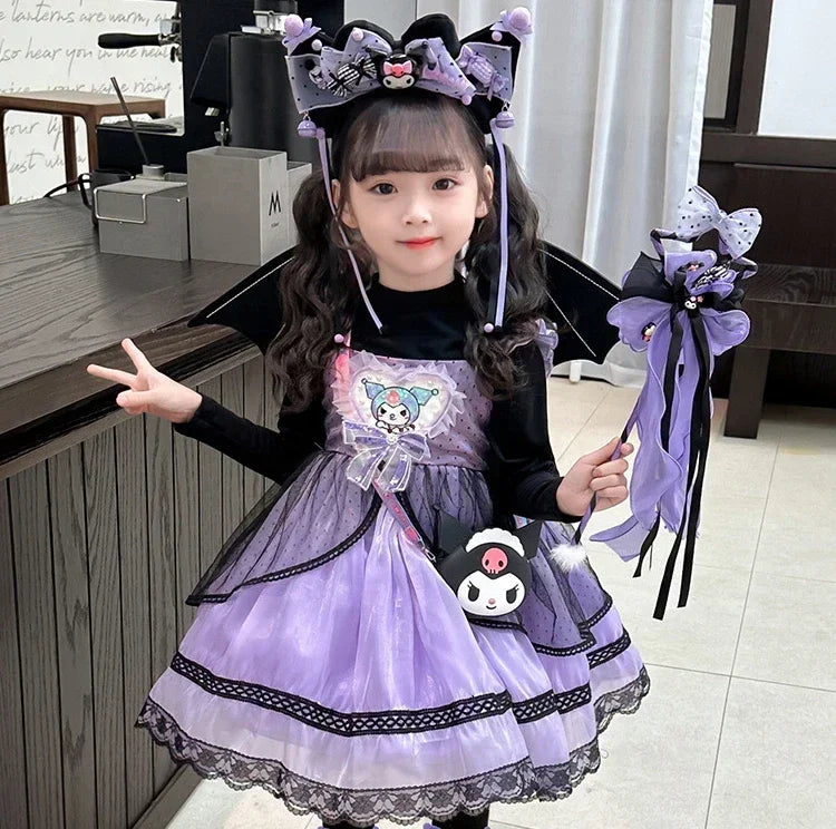 Anime Hello Kitty Kuromi Children's Dress CosPlay Academy Style Pleated Skirt Girl Princess Clothes Girl  Birthday Gift