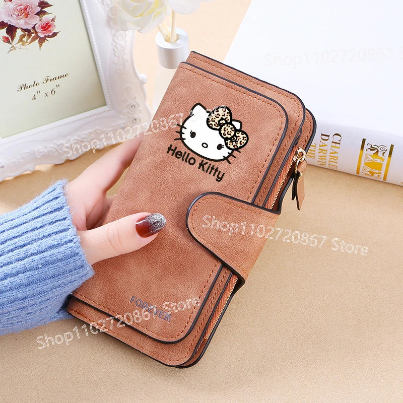 New Hello Kitty Wallet Women Anime Cartoon Fashion Multi-Card Slot Purse  Buckle Nubuck Material Two-color Fabric Wallets Gift