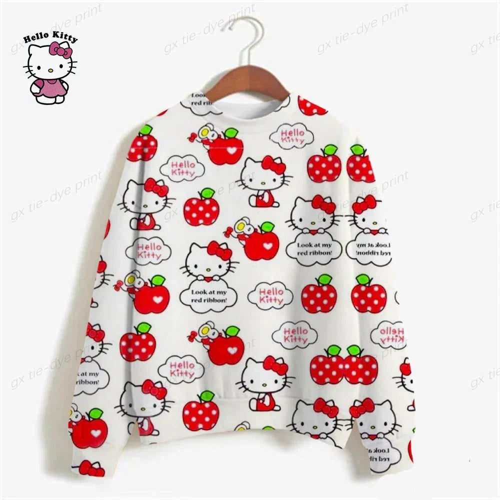 Korean Fashion Hoodies for Women Thin Chic Hooded HELLO KITTY Print Sweatshirt Female autumn Loose Cartoon Print Top y2k