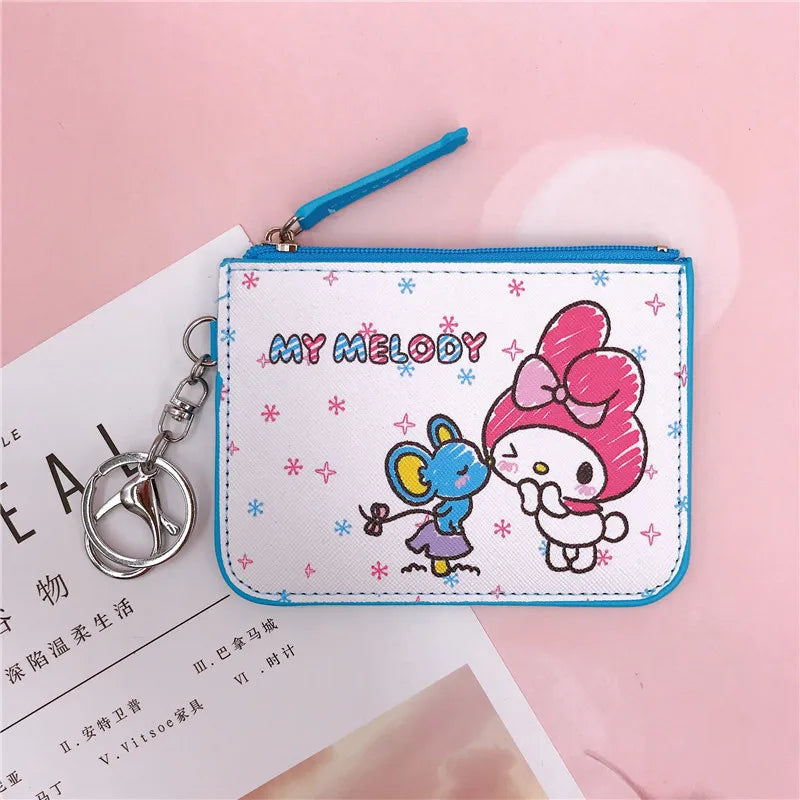 Hello Kitty Coin Purse My Melody Bag Kawaii Wallet Anime Pompom Purin Cinnamoroll Card Holder Children Pu Wallet Gifts